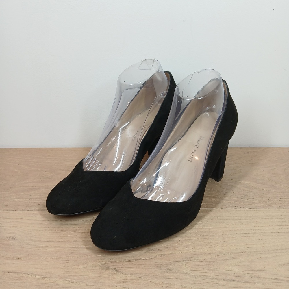 Sarah Flint Pumps Women 11.5 Black Suede Block Heel Italy Classic Luxury